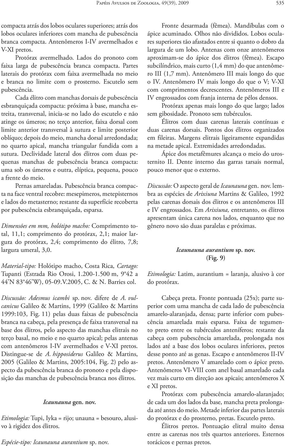 Partes laterais do protórax com faixa avermelhada no meio e branca no limite com o prosterno. Escutelo sem pubescência.