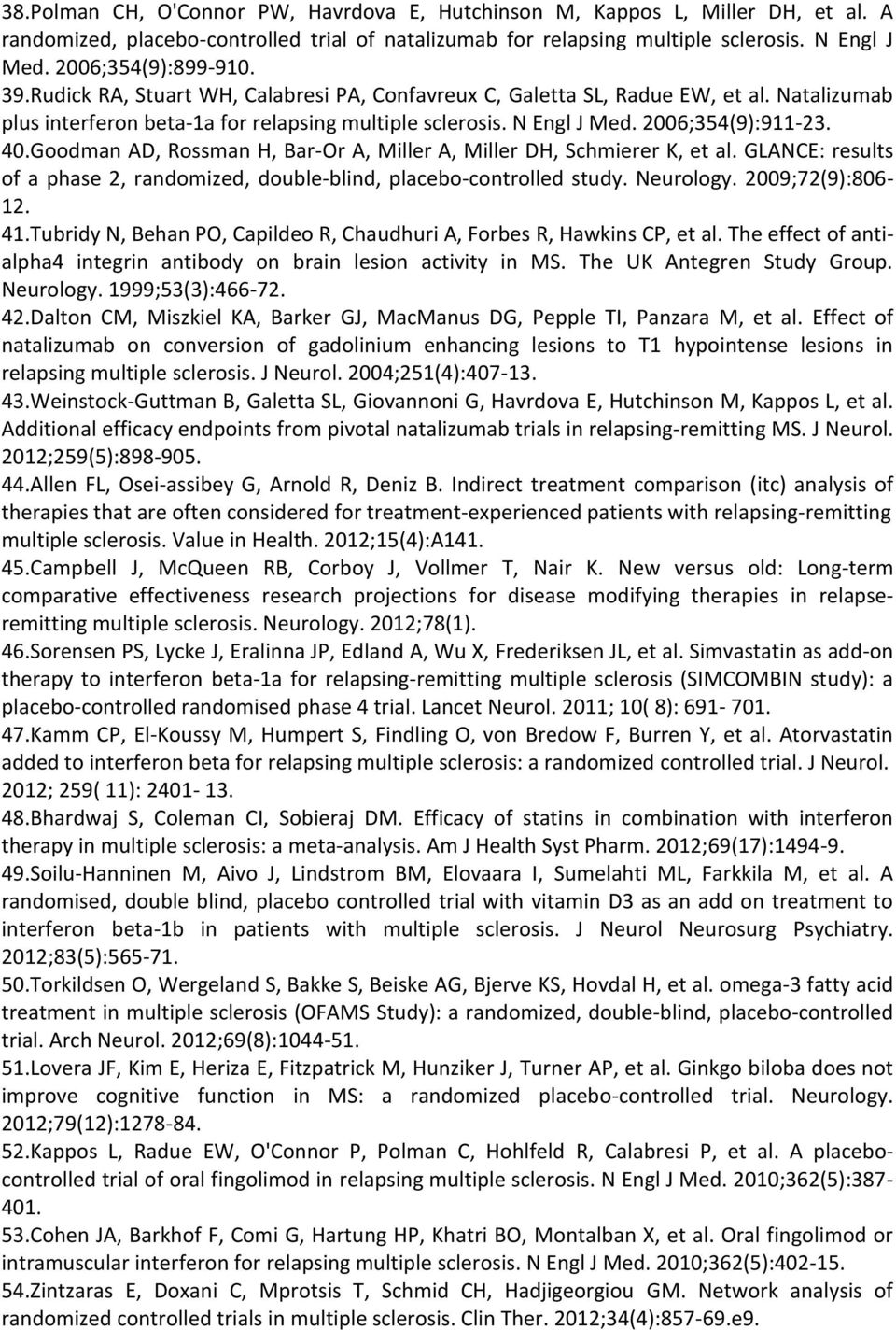 2006;354(9):911-23. 40.Goodman AD, Rossman H, Bar-Or A, Miller A, Miller DH, Schmierer K, et al. GLANCE: results of a phase 2, randomized, double-blind, placebo-controlled study. Neurology.