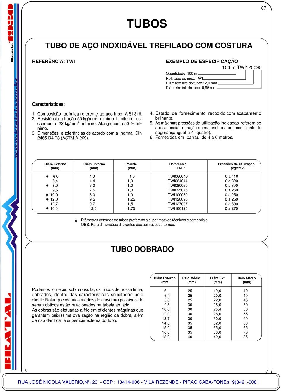 4. Estado de fornecimento recozido com acabamento brilhante. 5.