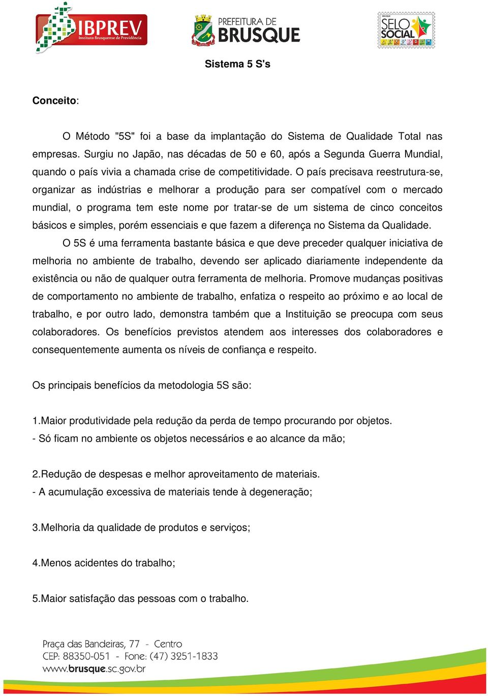 O país precisava reestrutura-se, organizar as indústrias e melhorar a produção para ser compatível com o mercado mundial, o programa tem este nome por tratar-se de um sistema de cinco conceitos