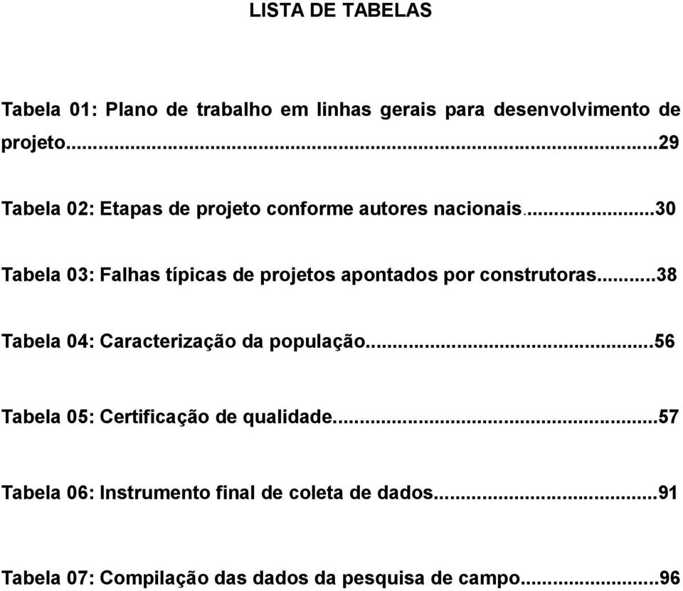 ..30 Tabela 03: Falhas típicas de projetos apontados por construtoras.