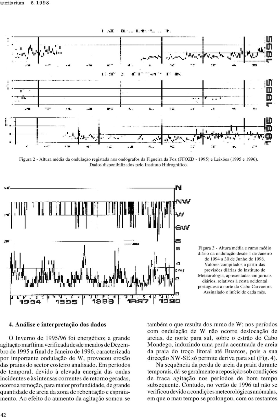 Valores compilados a partir das previsões diárias do Instituto de Meteorologia, apresentadas em jornais diários, relativos à costa ocidental portuguesa a norte do Cabo Carvoeiro.