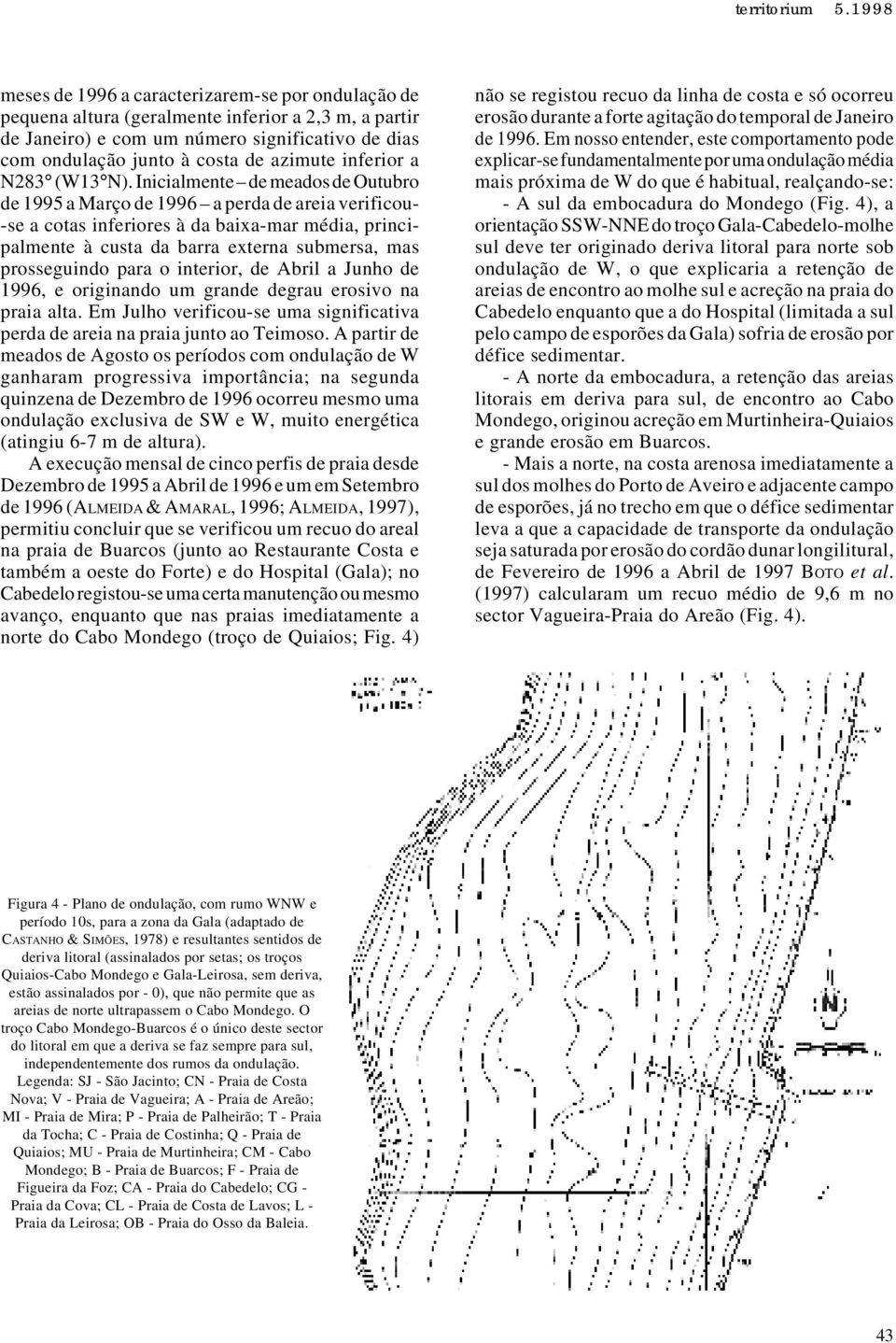 Inicialmente de meados de Outubro de 1995 a Março de 1996 a perda de areia verificou- -se a cotas inferiores à da baixa-mar média, principalmente à custa da barra externa submersa, mas prosseguindo