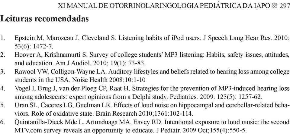 Auditory lifestyles and beliefs related to hearing loss among college students in the USA. Noise Health 2008;10:1-10 4. Vogel I, Brug J, van der Ploeg CP, Raat H.