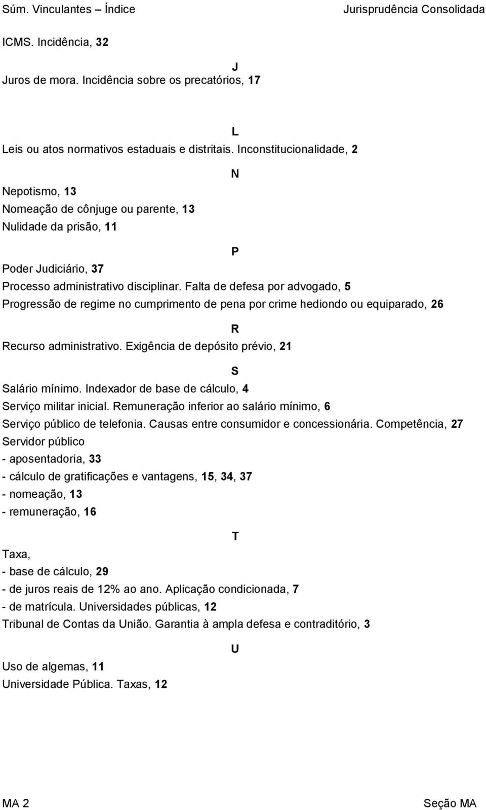 Falta de defesa por advogado, 5 Progressão de regime no cumprimento de pena por crime hediondo ou equiparado, 26 R Recurso administrativo. Exigência de depósito prévio, 21 S Salário mínimo.