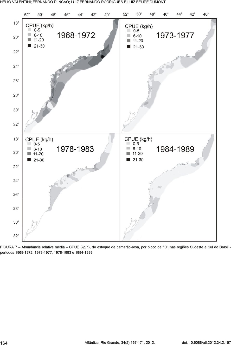 de 10, nas regiões Sudeste e Sul do Brasil - períodos 1968-1972, 1973-1977, 1978-1983