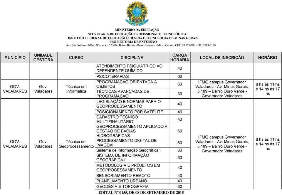 PROGRAMAÇÃO 30 LEGISLAÇÃO E NORMAS PARA O GEOPROCESSAMENTO POSICIONAMENTO POR SATÉLITE CADASTRO TÉCNICO MULTIFINALITÁRIO GEOPROCESSAMENTO APLICADO A