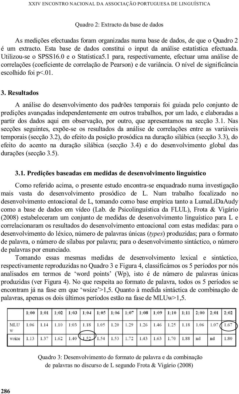 1 para, respectivamente, efectuar uma análise de correlações (coeficiente de correlação de Pearson) e de variância. O nível de significância escolhido foi p<.01. 3.