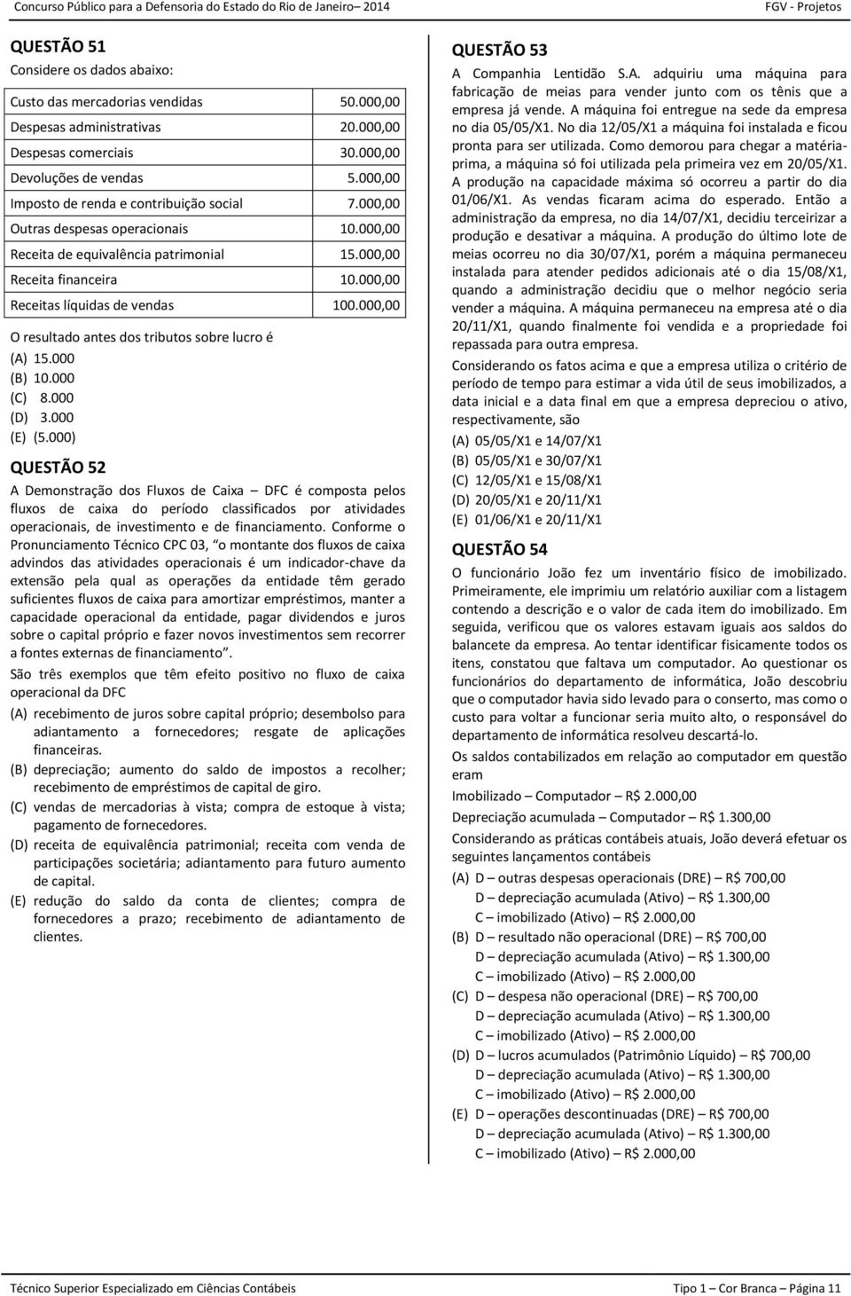 000,00 Receitas líquidas de vendas 100.000,00 O resultado antes dos tributos sobre lucro é (A) 15.000 (B) 10.000 (C) 8.000 (D) 3.000 (E) (5.