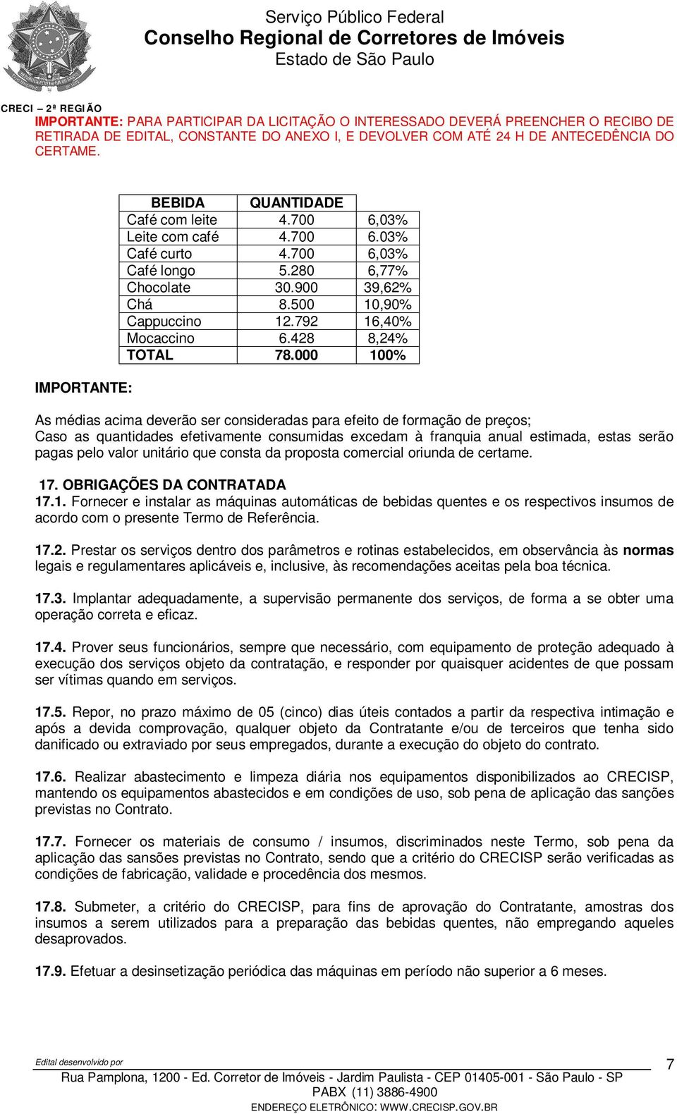 anual estimada, estas serão pagas pelo valor unitário que consta da proposta comercial oriunda de certame. 17