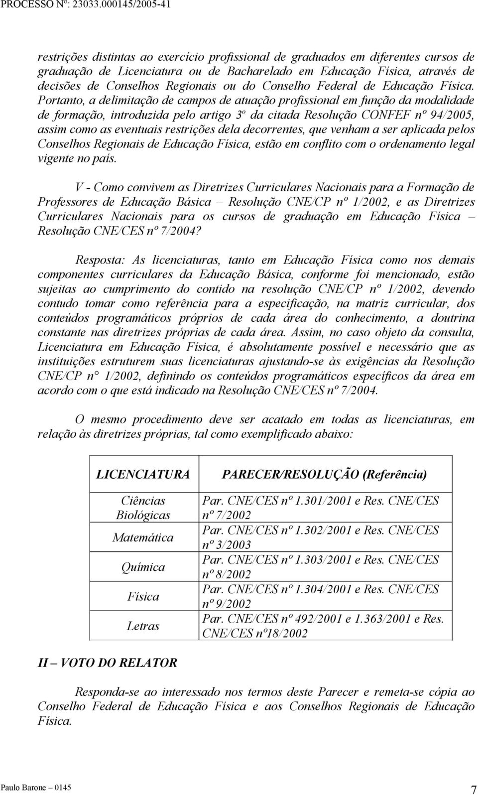 Portanto, a delimitação de campos de atuação profissional em função da modalidade de formação, introduzida pelo artigo 3 o da citada Resolução CONFEF nº 94/2005, assim como as eventuais restrições