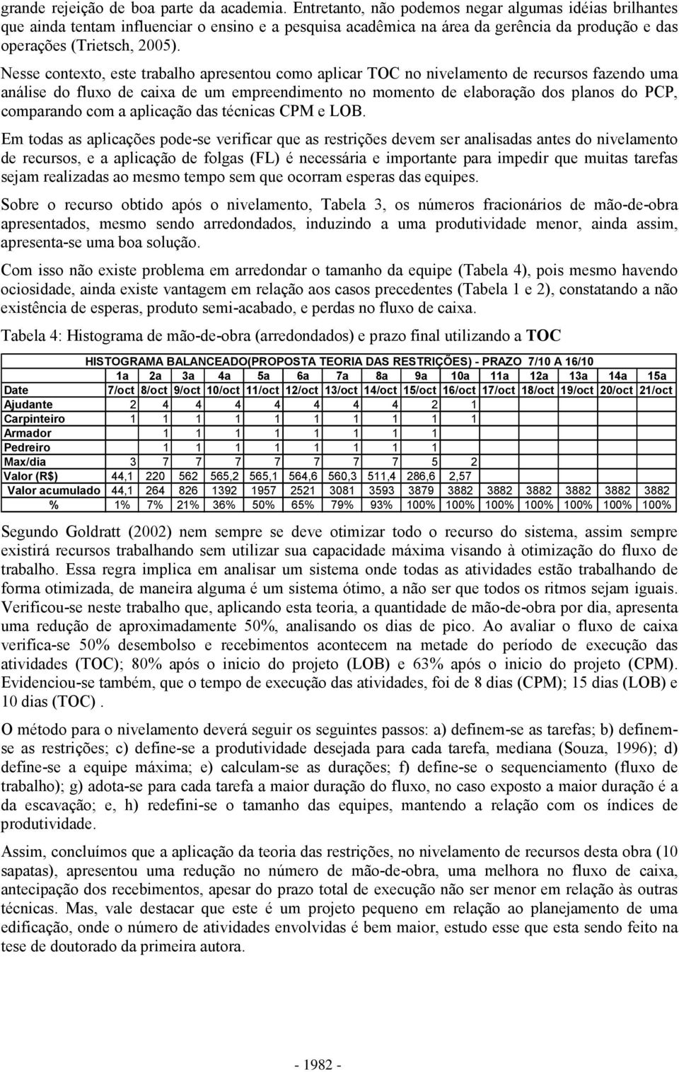 Nesse contexto, este trabalho apresentou como aplicar TOC no nivelamento de recursos fazendo uma análise do fluxo de caixa de um empreendimento no momento de elaboração dos planos do PCP, comparando