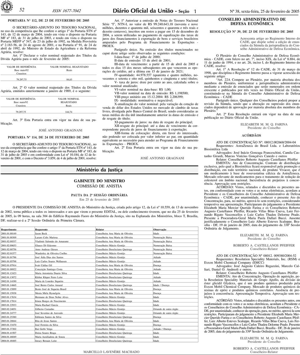 março de 2004, tendo em vista o disposto na Portaria MF nº 83, de 3 de julho de 2003, e tendo em vista o disposto na Portaria MEFP nº 547, de 23 de julho de 992, na Medida Provisória nº 2.