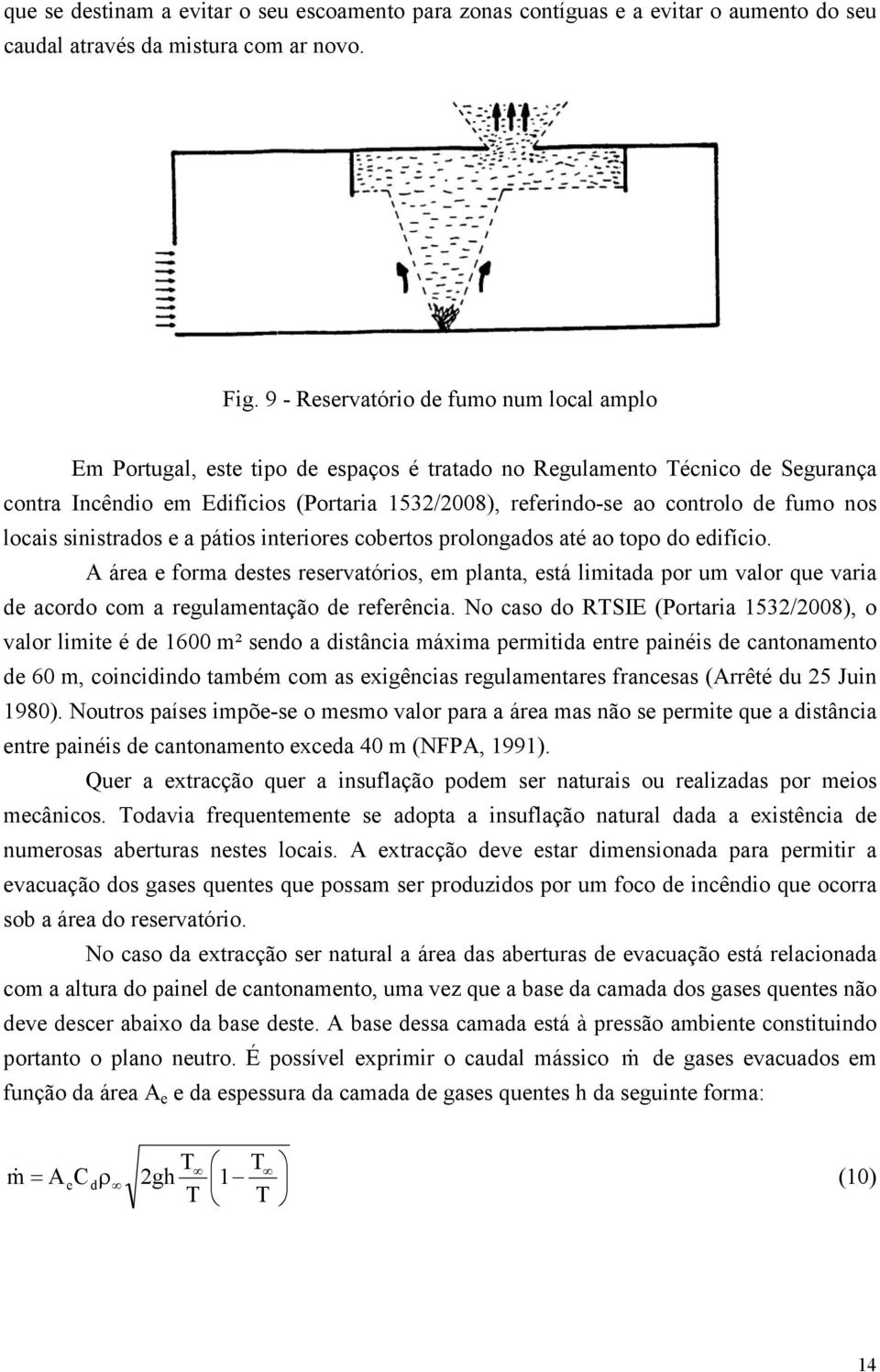 fumo nos locais sinistrados e a pátios interiores cobertos prolongados até ao topo do edifício.