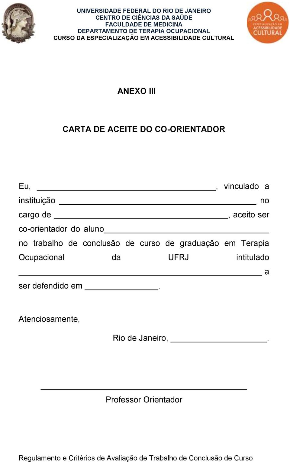 de conclusão de curso de graduação em Terapia Ocupacional da UFRJ