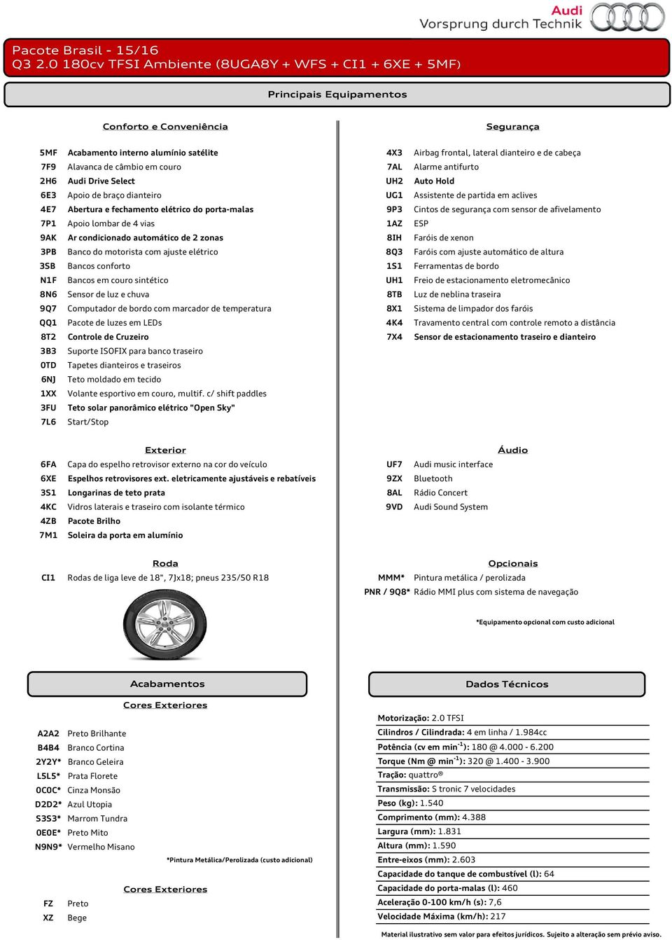 motorista com ajuste elétrico 8Q3 Faróis com ajuste automático de altura 3SB Bancos conforto 1S1 Ferramentas de bordo N1F Bancos em couro sintético UH1 Freio de estacionamento eletromecânico 8N6