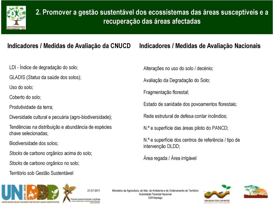 orgânico acima do solo; Stocks de carbono orgânico no solo; Alterações no uso do solo / decénio; Avaliação da Degradação do Solo; Fragmentação florestal; Estado de sanidade dos povoamentos