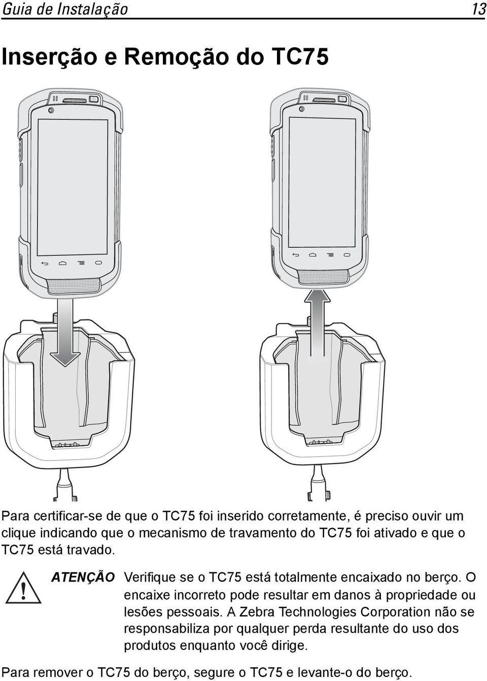 ATENÇÃO Verifique se o TC75 está totalmente encaixado no berço.