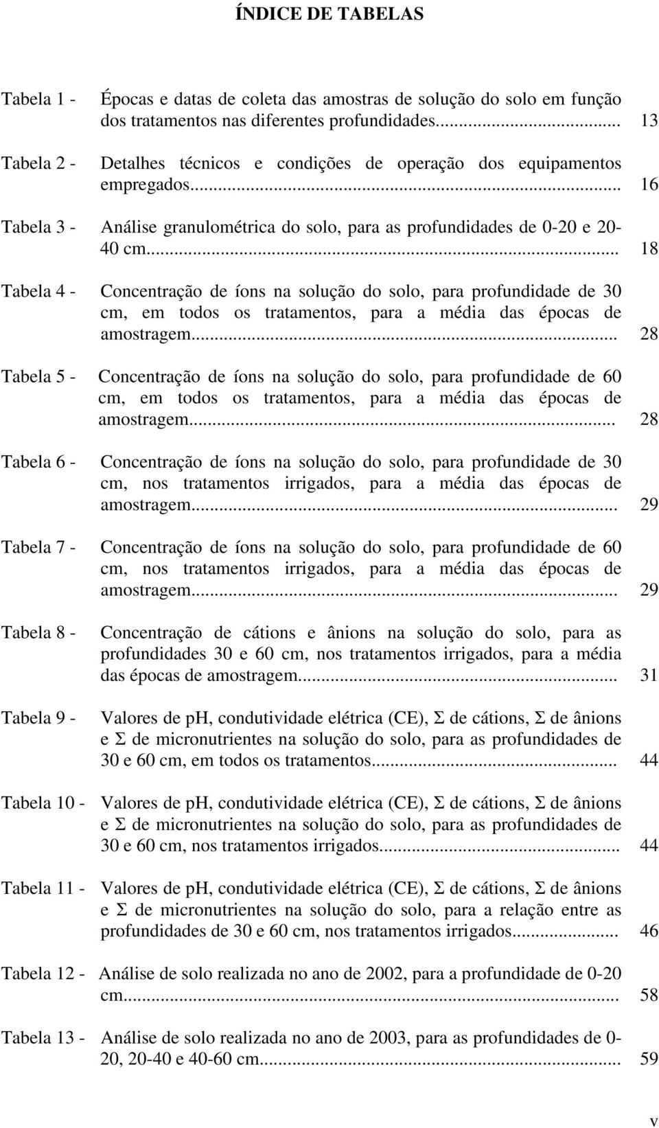 .. 18 Tabela 4 - Concentração de íons na solução do solo, para profundidade de 30 cm, em todos os tratamentos, para a média das épocas de amostragem.