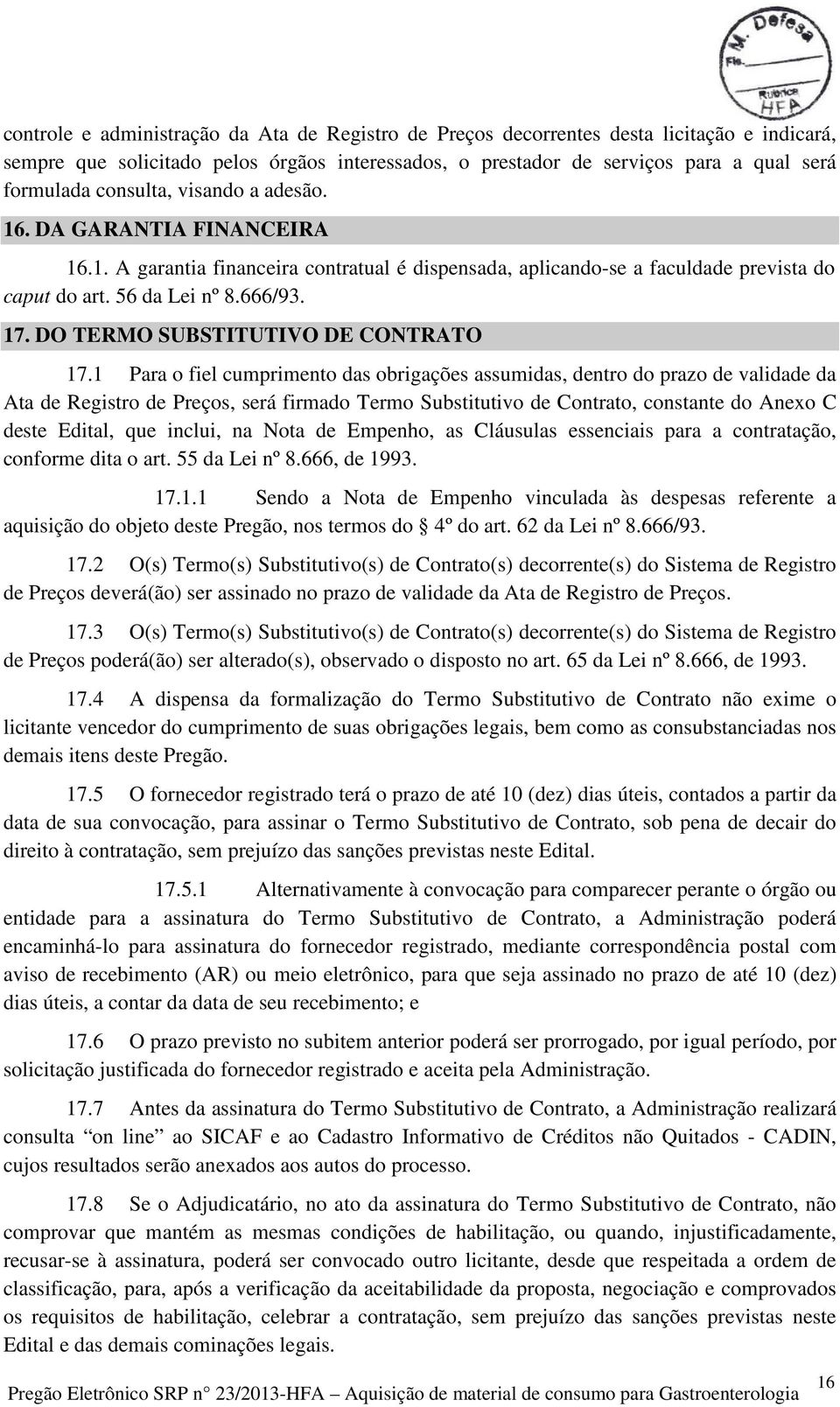 DO TERMO SUBSTITUTIVO DE CONTRATO 17.