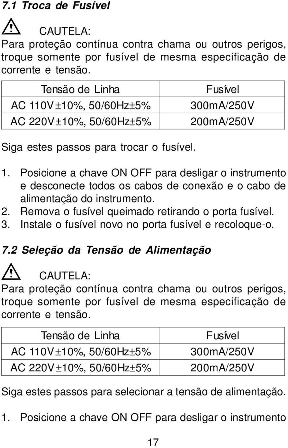 2. Remova o fusível queimado retirando o porta fusível. 3. Instale o fusível novo no porta fusível e recoloque-o. 7.