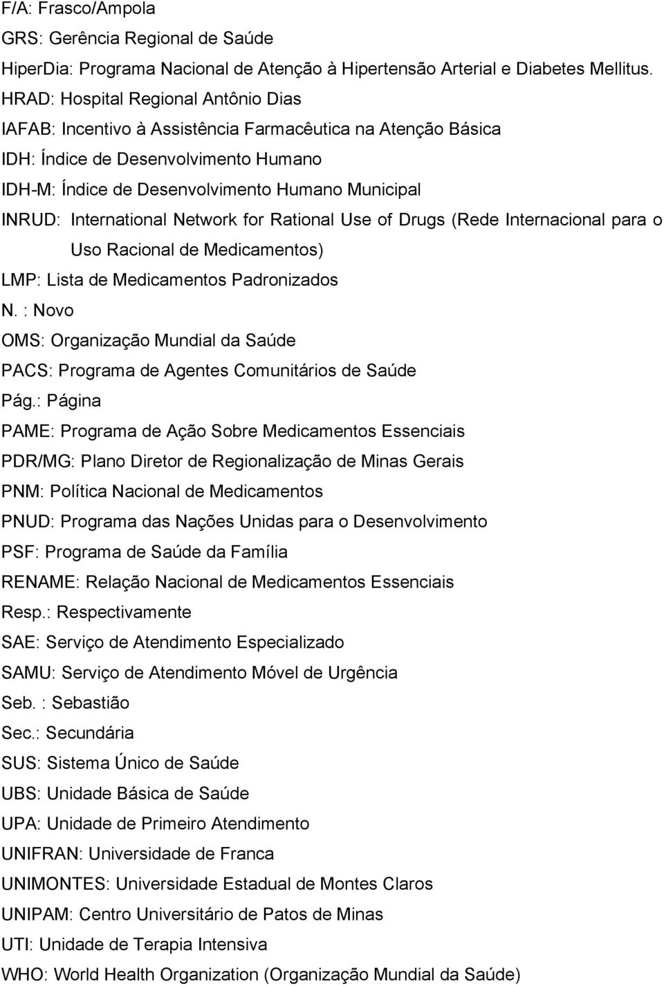 International Network for Rational Use of Drugs (Rede Internacional para o Uso Racional de Medicamentos) LMP: Lista de Medicamentos Padronizados N.