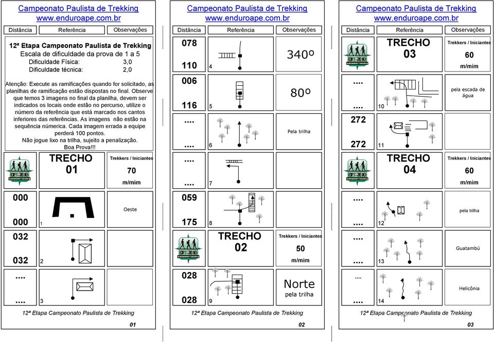 Observe que temos 3 imagens no final da planilha, devem ser indicados os locais onde estão no percurso, utilize o número da referência que está marcado nos cantos inferiores das referências.