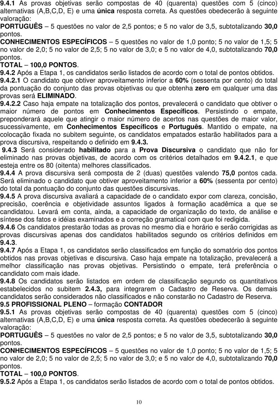 CONHECIMENTOS ESPECÍFICOS 5 questões no valor de 1,0 ponto; 5 no valor de 1,5; 5 no valor de 2,0; 5 no valor de 2,5; 5 no valor de 3,0; e 5 no valor de 4,0, subtotalizando 70,0 pontos.