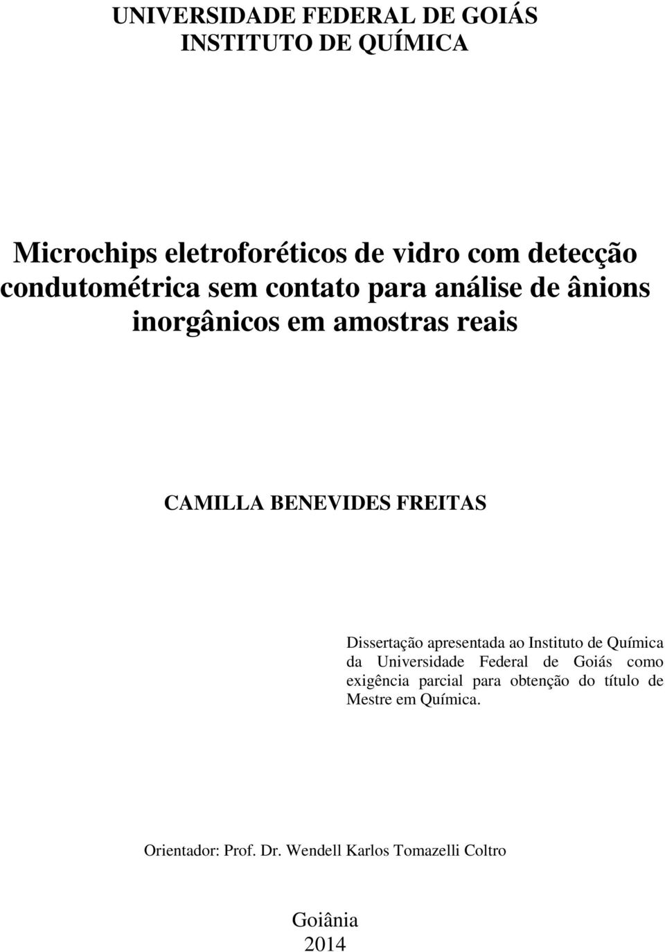 Dissertação apresentada ao Instituto de Química da Universidade Federal de Goiás como exigência parcial