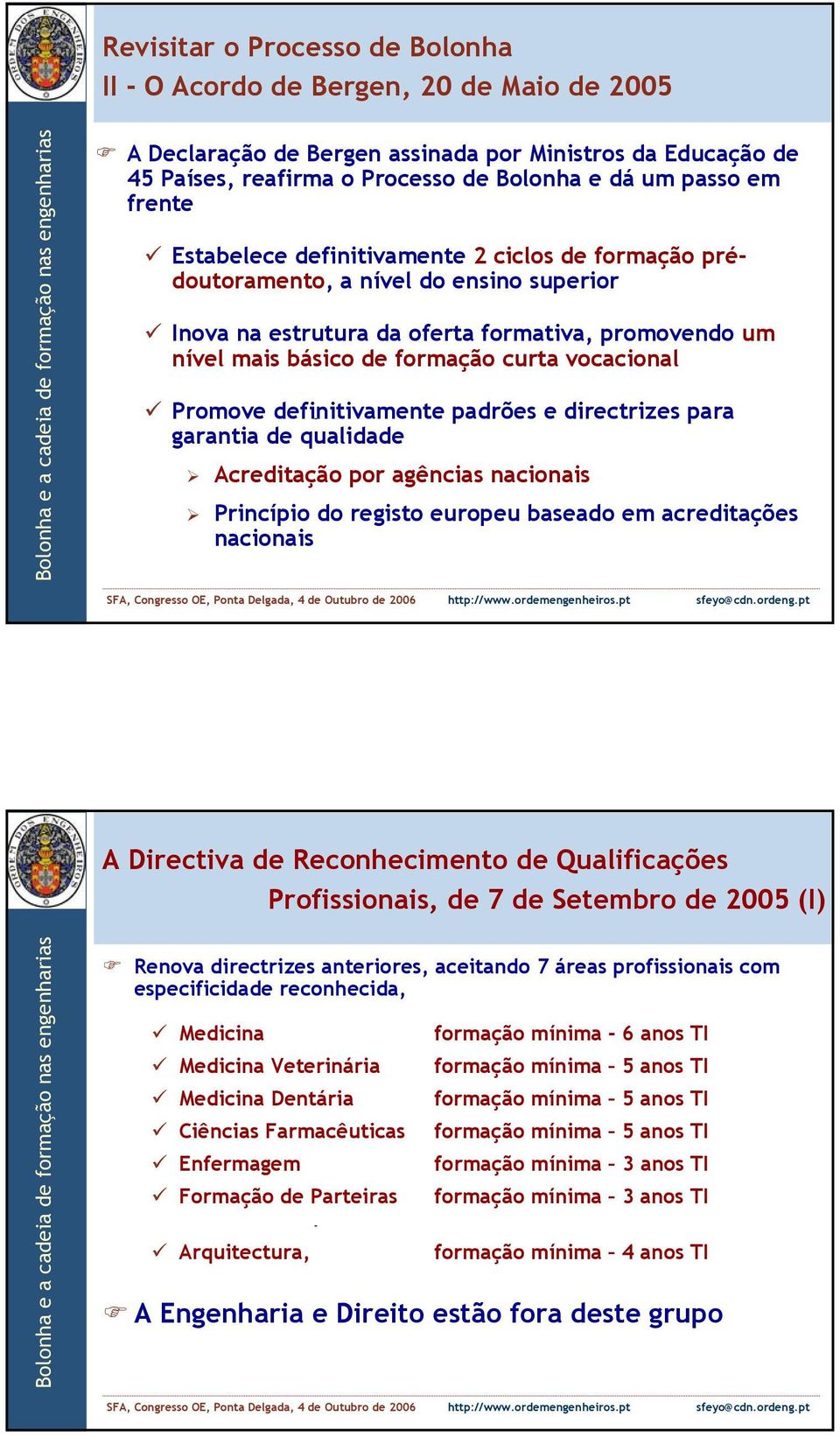 Promove definitivamente padrões e directrizes para garantia de qualidade Acreditação por agências nacionais Princípio do registo europeu baseado em acreditações nacionais A Directiva de