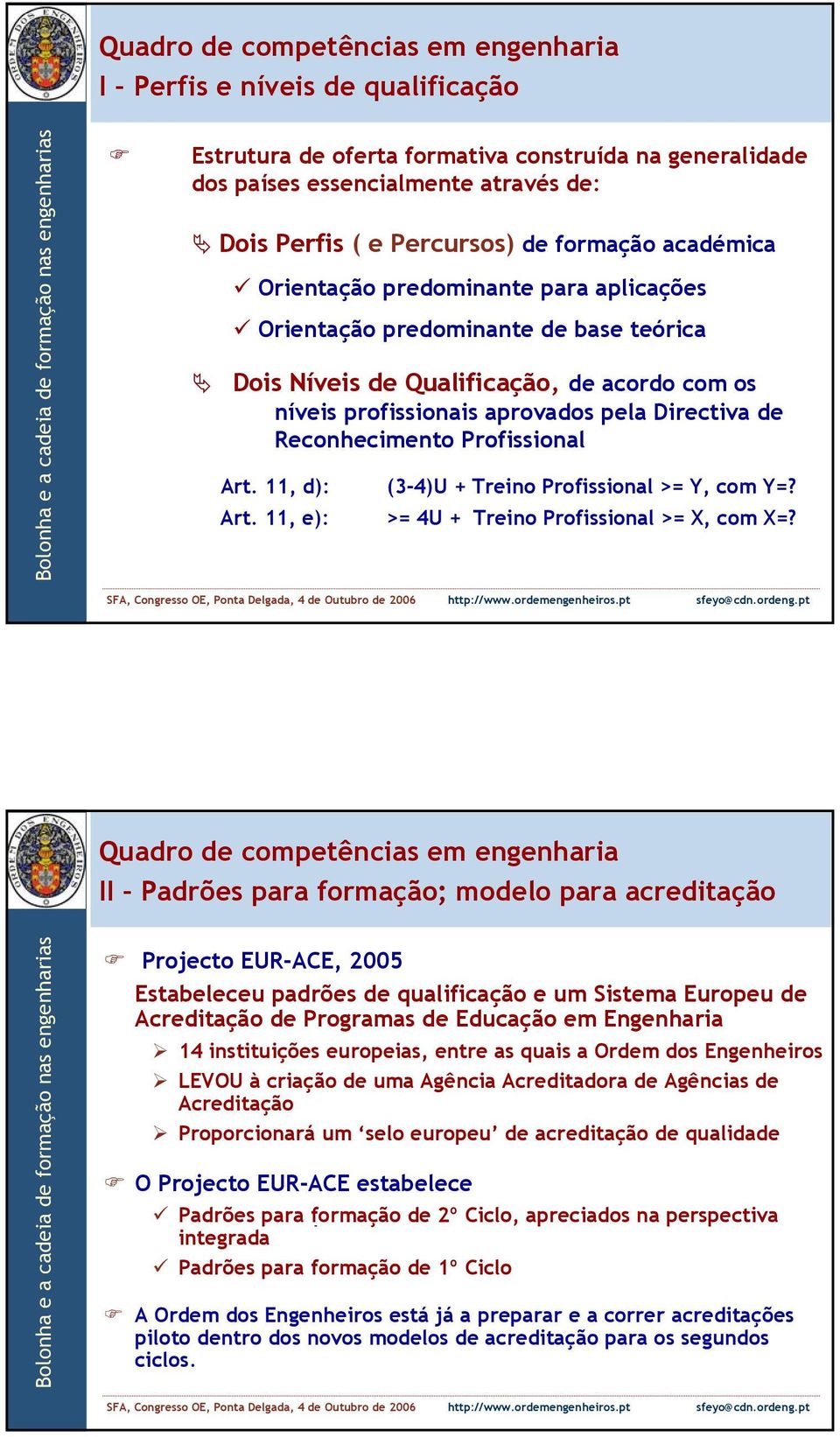 Reconhecimento Profissional Art. 11, d): Art. 11, e): (34)U + Treino Profissional >= Y, com Y=? >= 4U + Treino Profissional >= X, com X=?