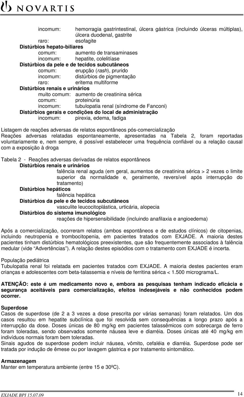 aumento de creatinina sérica comum: proteinúria incomum: tubulopatia renal (síndrome de Fanconi) Distúrbios gerais e condições do local de administração incomum: pirexia, edema, fadiga Listagem de