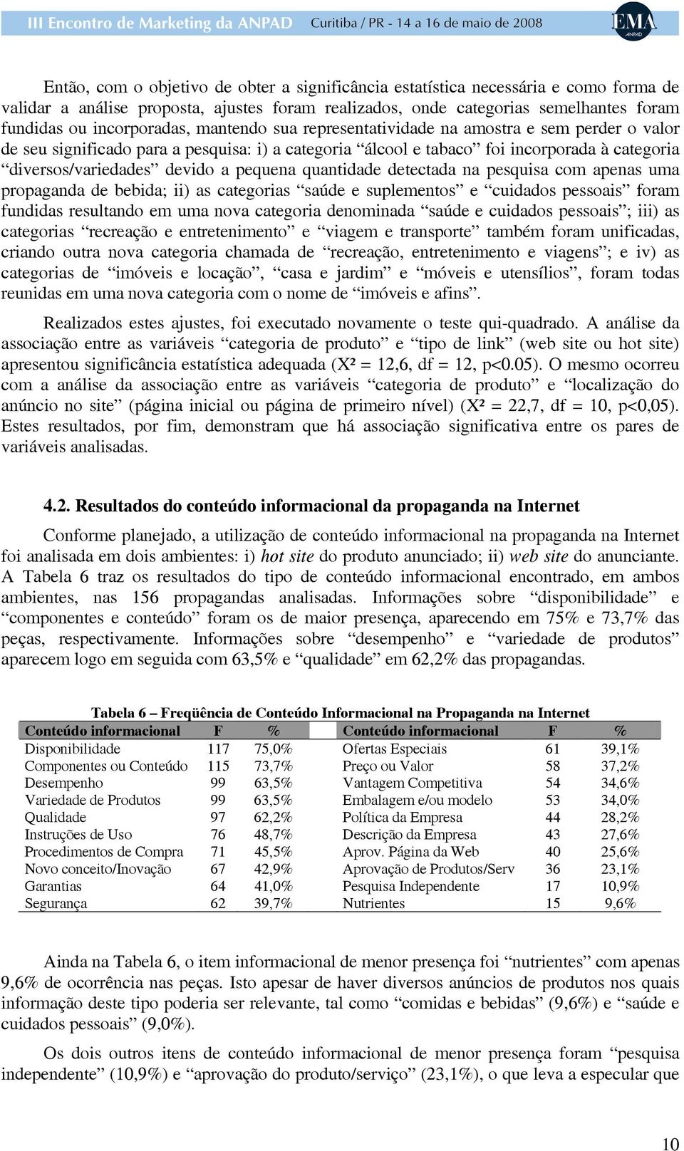 quantidade detectada na pesquisa com apenas uma propaganda de bebida; ii) as categorias saúde e suplementos e cuidados pessoais foram fundidas resultando em uma nova categoria denominada saúde e