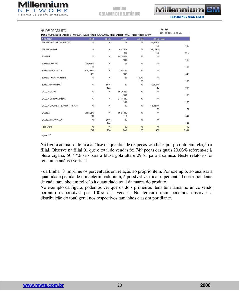 Neste relatório foi feita uma análise vertical. - da Linha imprime os percentuais em relação ao próprio item.