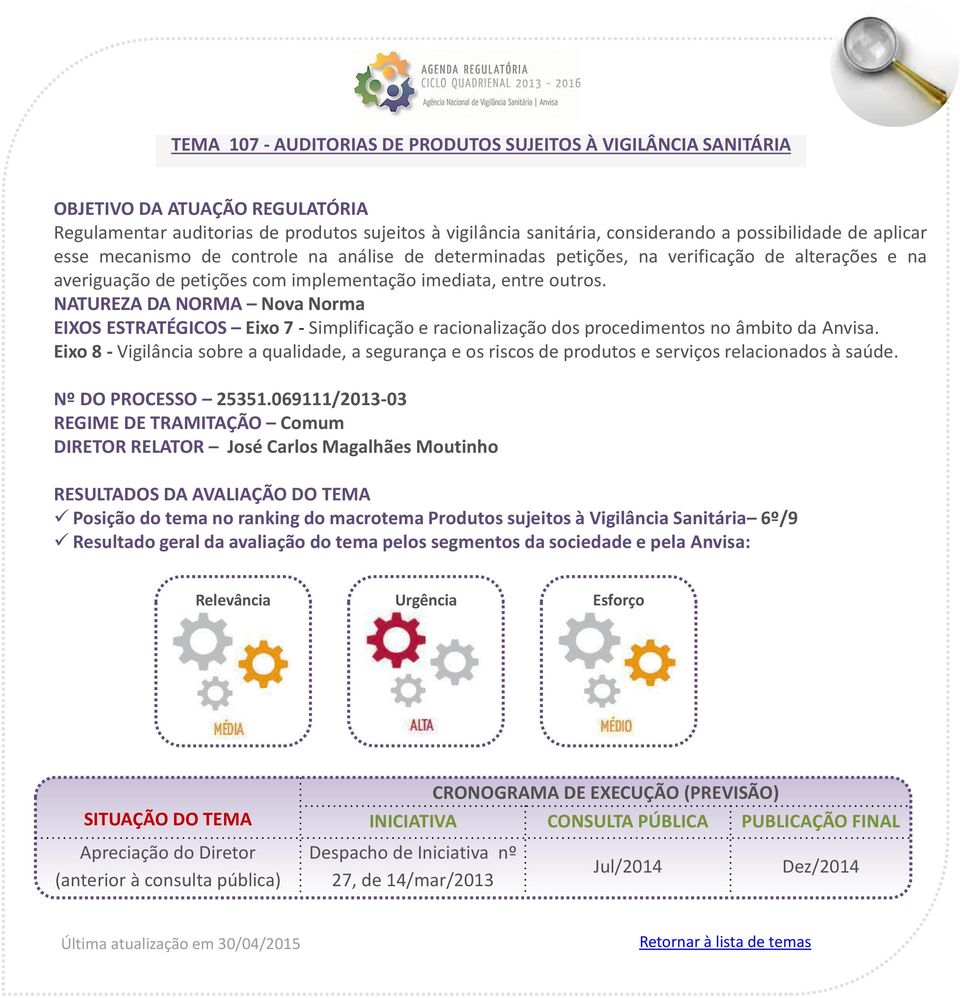 EIXOS ESTRATÉGICOS Eixo 7 - Simplificação e racionalização dos procedimentos no âmbito da Anvisa.