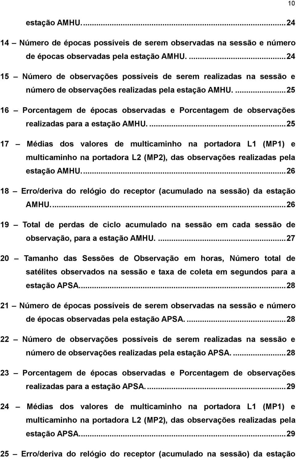 ... 25 16 Porcentagem de épocas observadas e Porcentagem de observações realizadas para a estação AMHU.