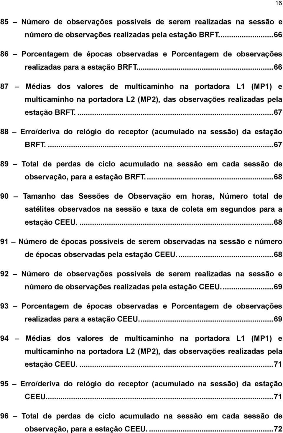 .. 66 87 Médias dos valores de multicaminho na portadora L1 (MP1) e multicaminho na portadora L2 (MP2), das observações realizadas pela estação BRFT.