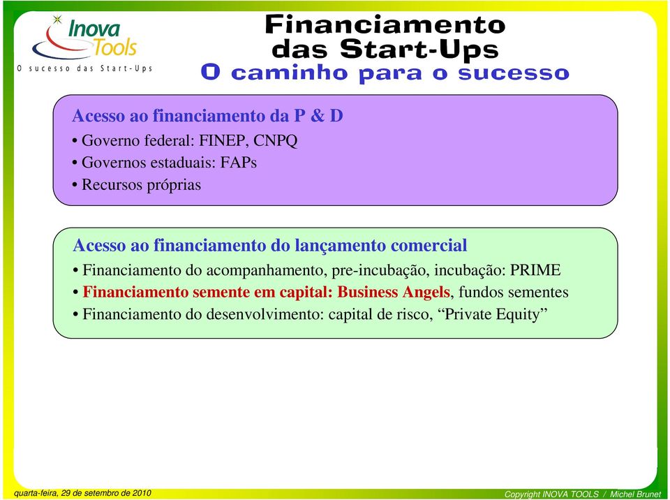 lançamento comercial Financiamento do acompanhamento, pre-incubação, incubação: PRIME Financiamento