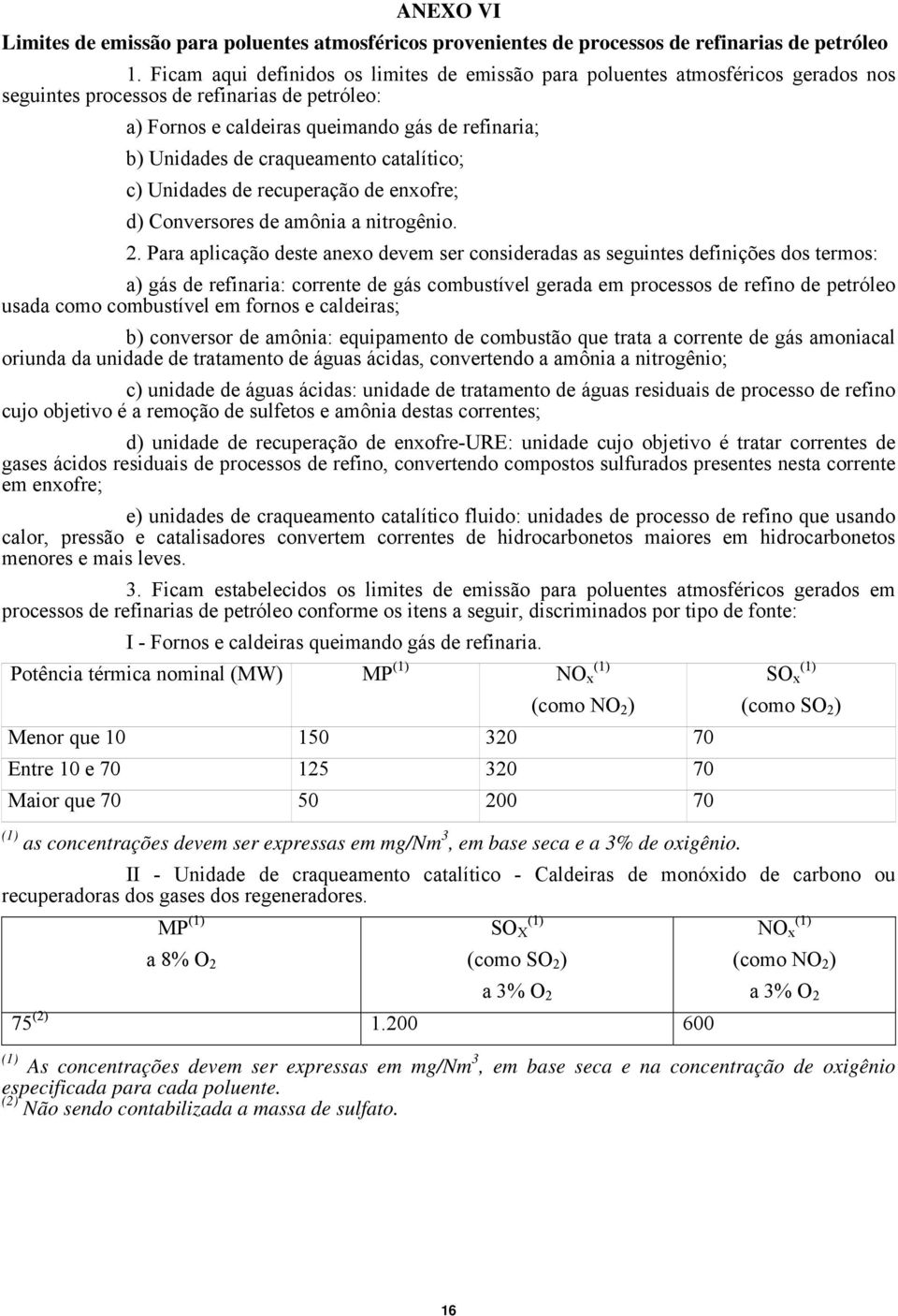 craqueamento catalítico; c) Unidades de recuperação de enxofre; d) Conversores de amônia a nitrogênio. 2.