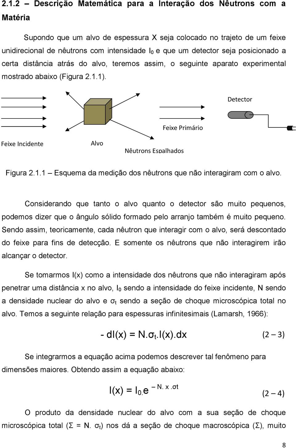 Detector Feixe Primário Feixe Incidente Alvo Nêutrons Espalhados Figura 2.1.1 Esquema da medição dos nêutrons que não interagiram com o alvo.