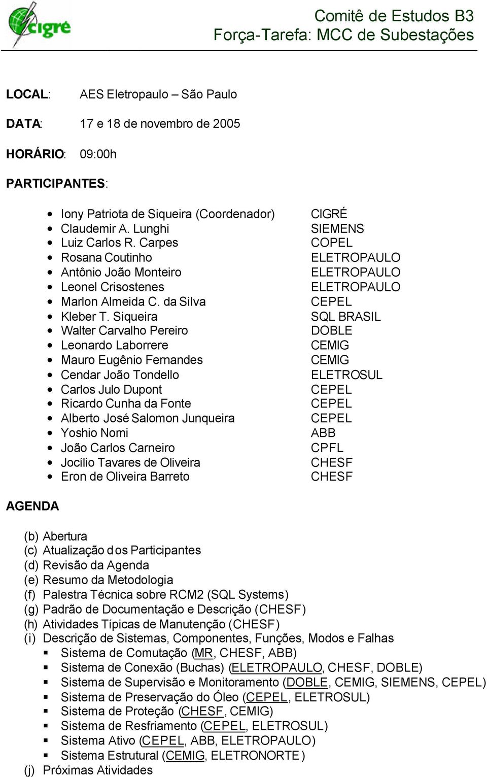 Siqueira Walter Carvalho Pereiro Leonardo Laborrere Mauro Eugênio Fernandes Cendar João Tondello Carlos Julo Dupont Ricardo Cunha da Fonte Alberto José Salomon Junqueira Yoshio Nomi João Carlos