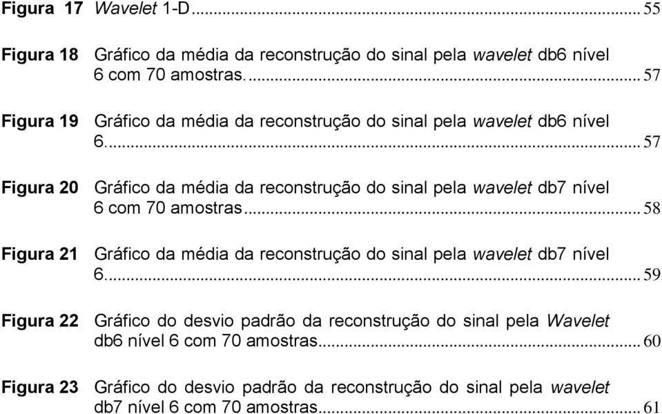 ... 57 Figura 20 Gráfico da média da reconstrução do sinal pela wavelet db7 nível 6 com 70 amostras.