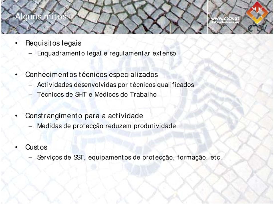 Trabalho Constrangimento para a actividade Medidas de protecção reduzem produtividade Custos Serviços