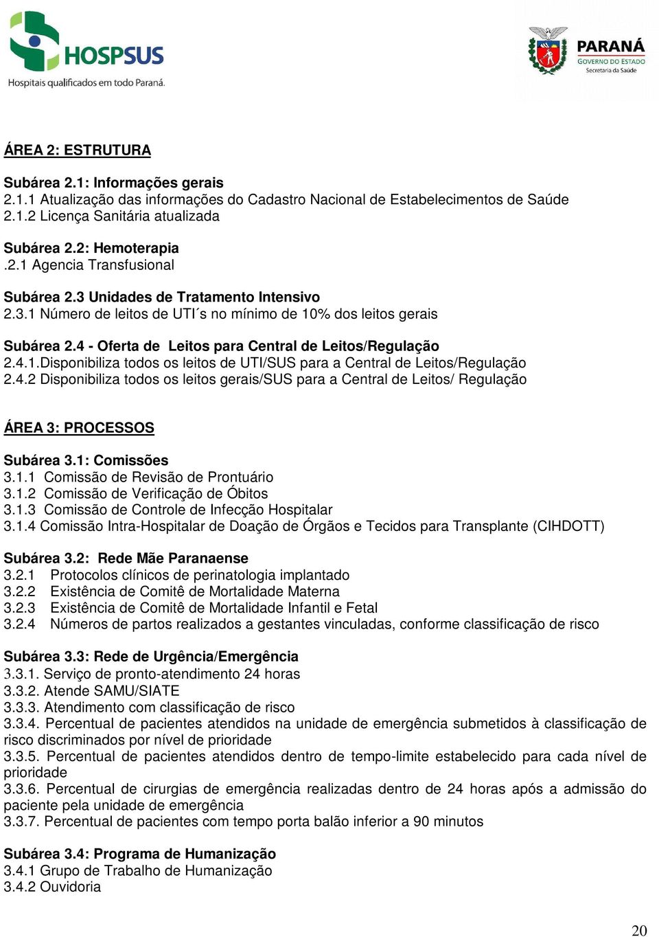 4.2 Disponibiliza todos os leitos gerais/sus para a Central de Leitos/ Regulação ÁREA 3: PROCESSOS Subárea 3.1: Comissões 3.1.1 Comissão de Revisão de Prontuário 3.1.2 Comissão de Verificação de Óbitos 3.