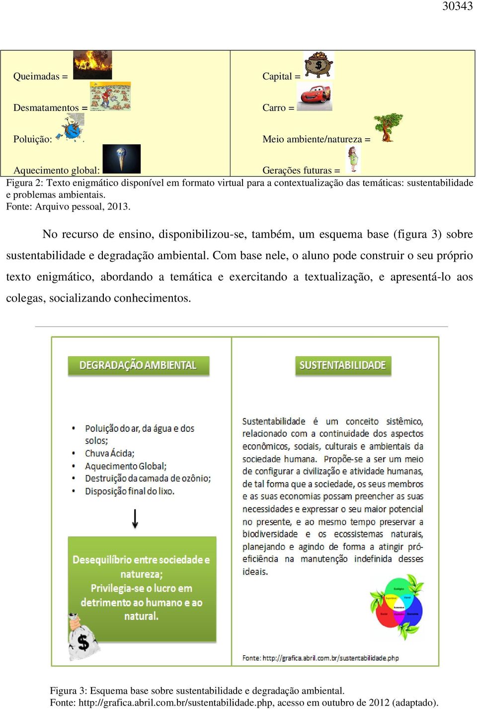 No recurso de ensino, disponibilizou-se, também, um esquema base (figura 3) sobre sustentabilidade e degradação ambiental.