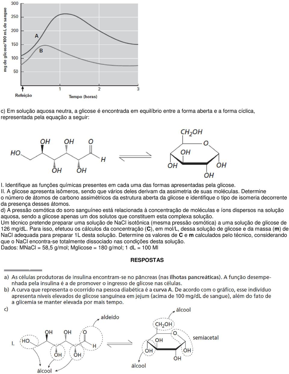 Determine o número de átomos de carbono assimétricos da estrutura aberta da glicose e identifique o tipo de isomeria decorrente da presença desses átomos.