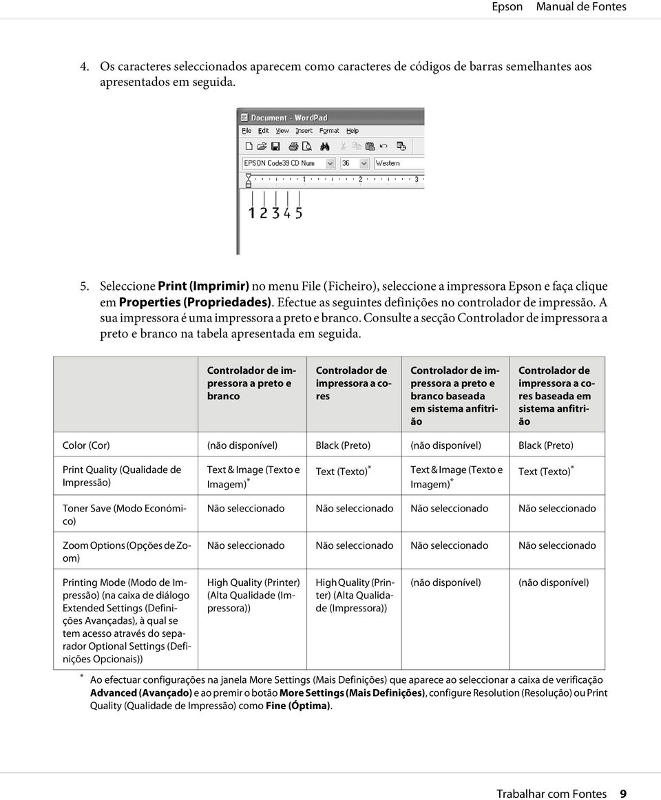 A sua impressora é uma impressora a preto e branco. Consulte a secção Controlador de impressora a preto e branco na tabela apresentada em seguida.