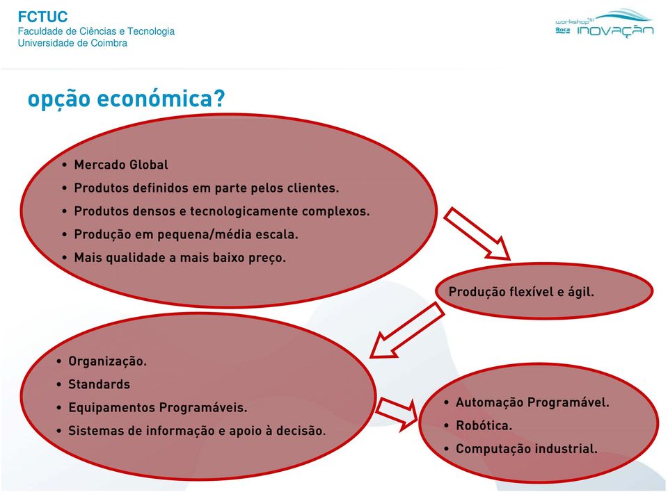 Mais qualidade a mais baixo preço. Produção flexível e ágil. Organização.