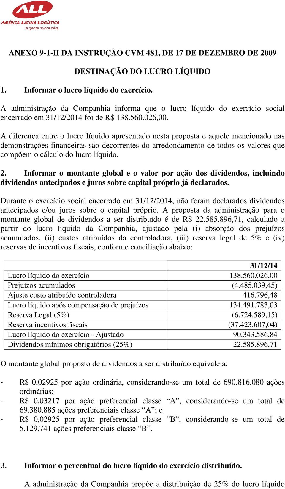 A diferença entre o lucro líquido apresentado nesta proposta e aquele mencionado nas demonstrações financeiras são decorrentes do arredondamento de todos os valores que compõem o cálculo do lucro