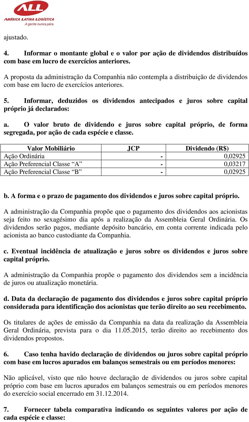 Informar, deduzidos os dividendos antecipados e juros sobre capital próprio já declarados: a.